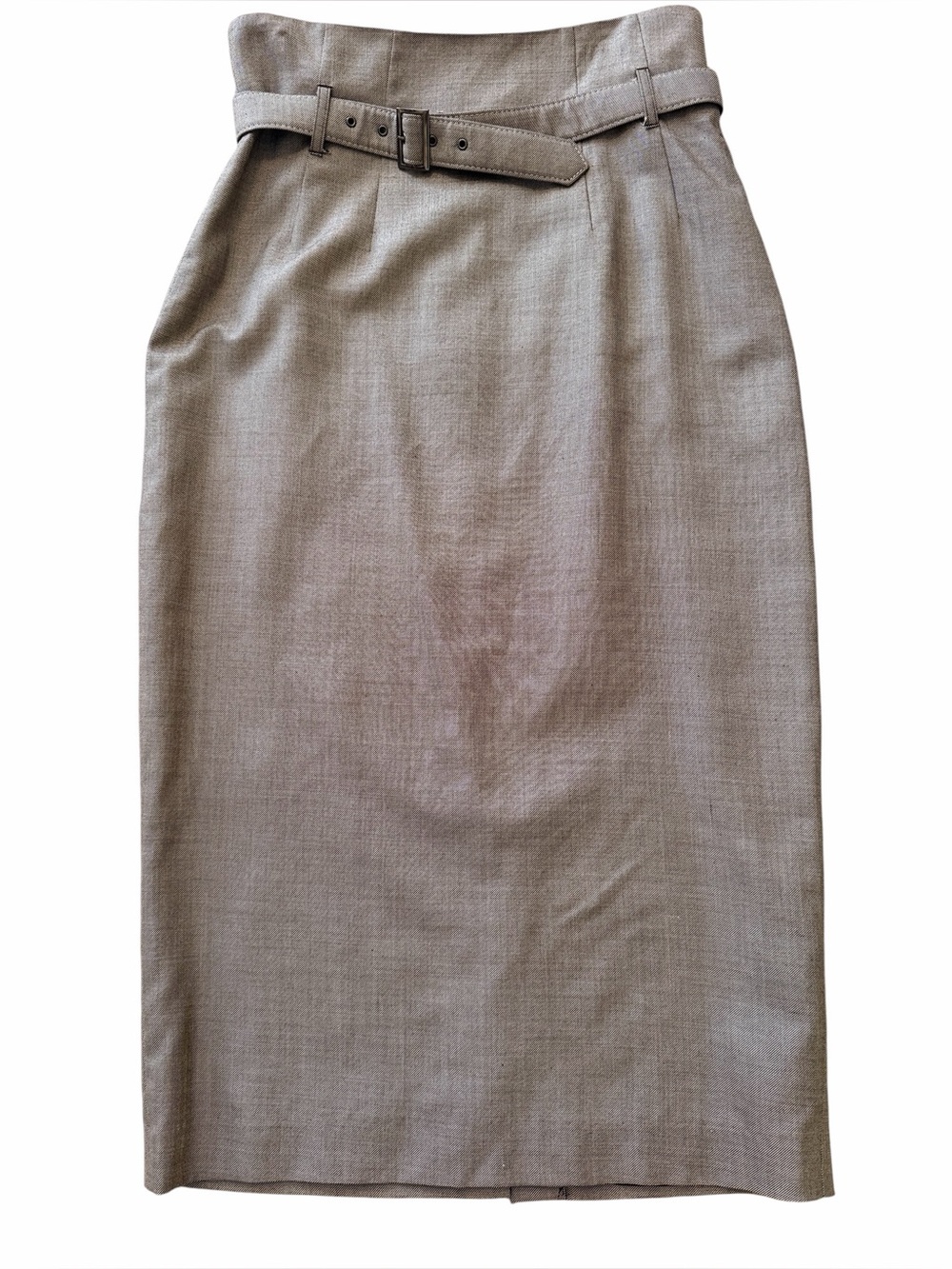 Emanuel Brown Classic High-Waist Taupe Pencil Skirt with Belt 10